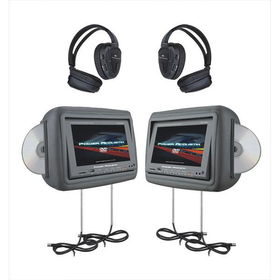 POWER ACOUSTIK HDVD-9GRDK 8.8"" Preloaded Universal Headrest Monitors with Twin DVD Player Combo & 2 Pair of Headphones (Dark Gray)power 