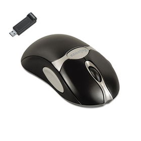 Optical Cordless Mouse, Antimicrobial, Five-Button/Scroll, Black/Silver