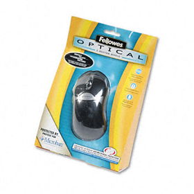Optical Mouse, Antimicrobial, Five-Button/Scroll, Programmable, Black/Silverfellowes 