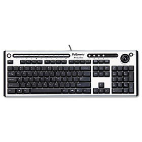 Slimline Antimicrobial Multimedia Keyboard, 122 Keys, Black/Silver