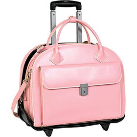 15.4" Glen Ellyn Pink Italian Leather Detachable-Wheeled Ladies' Notebook Briefcaseglen 