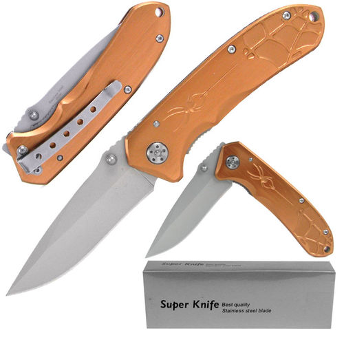 Deluxe Bronze Spider Stainless Steel Locking Folder w/ Clipbronze 