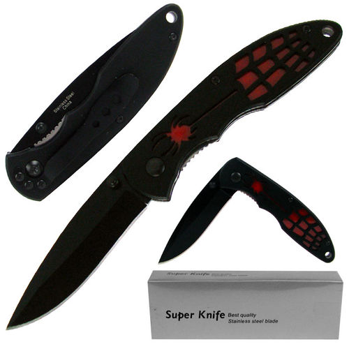 Deluxe Black and Red Spider Stainless Steel Locking Folderblack 
