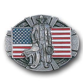 Belt Buckle - American Cowboy & Flagpewter 