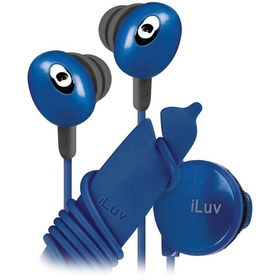Blue Hi-Fi In-Ear Earphones With Wire Reel And In-Line Volume Control