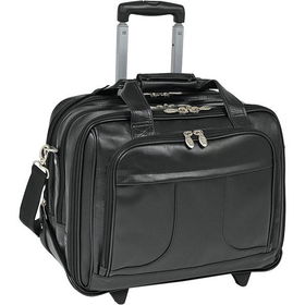17"" Chicago 2-in-1 Removable-Wheeled Leather Laptop Overnight with Detachable Briefcase-Blackchicago 