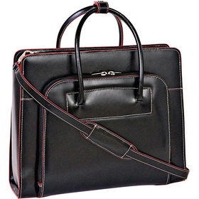 15.4"" Lake Forest Ladies' Leather Briefcase with Removable Sleeve-Blacklake 