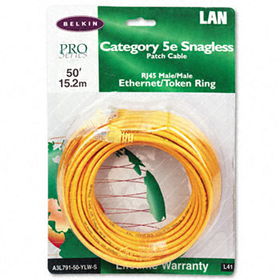 Belkin A3L79150YLWS - CAT5e Snagless Patch Cable, RJ45 Connectors, 50 ft., Yellowbelkin 