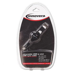 Innovera 37001 - Compact Retractable Sync Cable, USB to Mini-USB, 2 1/2 ft.innovera 