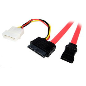 18" Slim-Line SATA Drive Cable To SATA And 4-Pin MOLEX Powerslim 