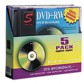 Simon 72405 - DVD+RW Discs, 4.7GB, 4x, w/Jewel Cases, 5/Pack