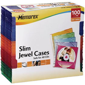 MEMOREX 01990 CD SLIM JEWEL CASES (100 PK; ASSORTED COLORS)