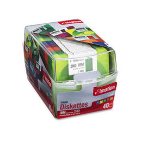 3.5"" Diskettes, IBM-Formatted, DS/HD, 5 Assorted Neon Colors, 40/Packimation 