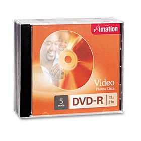 DVD-R Discs, 4.7GB, 16x, w/Jewel Cases, Silver, 5/Packimation 
