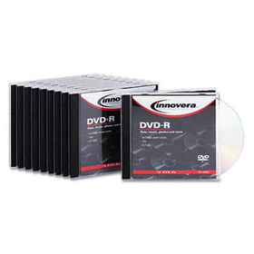 Innovera 46809 - DVD-R Discs, 4.7GB, 16x, w/ Slim Jewel Cases, Silver, 10/Pack