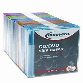 CD/DVD Polystyrene Thin Line Storage Case, Assorted Colors, 50/Packinnovera 