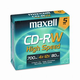 CD-RW Discs, 700MB/80min, 12x, w/Jewel Cases, Gold, 5/Packmaxell 