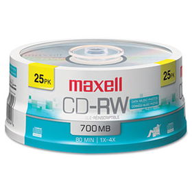 CD-RW Discs, 700MB/80min, 4x, Spindle, Silver, 25/Packmaxell 