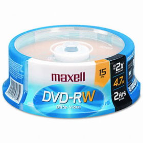 DVD-RW Discs, 4.7GB, 2x, Spindle, Gold, 15/Packmaxell 