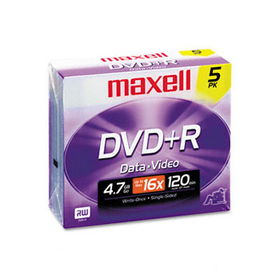 DVD+R Discs, 4.7GB, 16x, w/Jewel Cases, Silver, 5/Packmaxell 