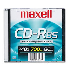CD-R Disc, 700MB/80min, 48x, w/Slim Jewel Case, Shiny Silvermaxell 