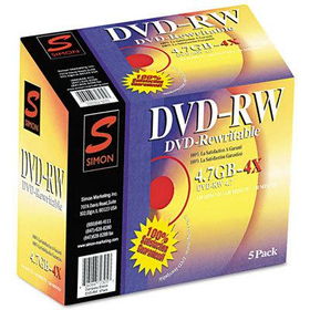 Simon 72305 - DVD-RW Discs, 4.7GB, 4x, w/Jewel Cases, 5/Pack