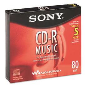 Sony 5CRM80L2V - CD-R Discs, 700MB/80min, 32x, w/Slim Jewel Cases, Silver, 5/Packsony 