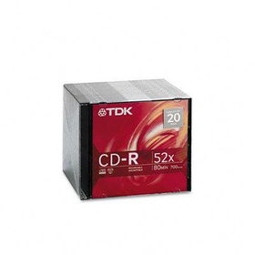 CD-R Discs, 700MB/80min, 52x, w/Slim Jewel Cases, Silver, 20/Packtdk 
