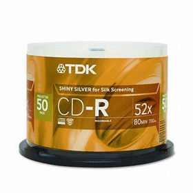 CD-R Discs, 700MB/80min, 52x, Spindle, Shiny Silver, 50/Packtdk 