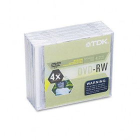 DVD-RW Discs, 4.7GB, 4x, w/Jewel Cases, Silver, 5/Packtdk 