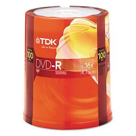 DVD-R Discs, 4.7GB, 16x, Spindle, 100/Pack