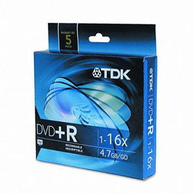 TDK 48576 - DVD+R Discs, 4.7GB, 16x, w/Slim Jewel Cases, 5/Pack