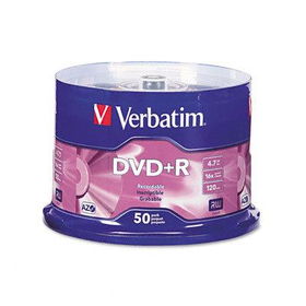 DVD+R Discs, 4.7GB, 16x, Spindle, Matte Silver, 50/Packverbatim 