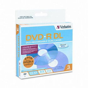 Dual-Layer DVD-R Discs, 8.5GB, 4x, w/Jewel Cases, 3/Pack, Silververbatim 