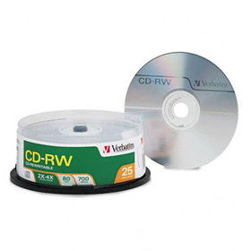 CD-RW Discs, 700MB/80min, 4X, Spindle, Matte Silver, 25/Pack