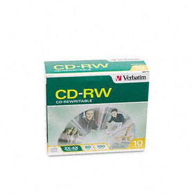 CD-RW Discs, 700MB/80min, 2X/4X, Slim Jewel Case, Matte Silver, 10/Packverbatim 
