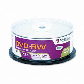 DVD-RW Discs, 4.7GB, 2x, Spindle, 30/Pack