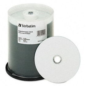 Hub Inkjet Printable CD-R Discs, 700MB/80min, 52x, White, 25/Packverbatim 
