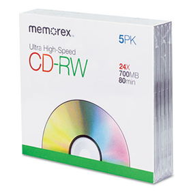Memorex 03426 - CD-RW Discs, 700MB/80min, 24x, w/Slim Jewel Cases, Silver, 5/Packmemorex 