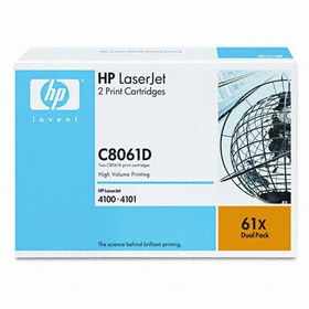 C8061D (HP 61D) Toner, 10000 Page-Yield, 2/Box, Blacktoner 