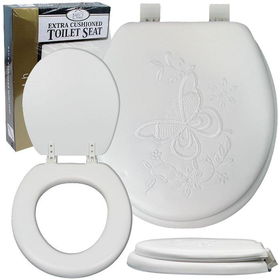 Soft Padded Toilet Seat - Embroidered White Butterflies