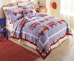 Fire Truck Twin Quilt with Pillow Shamfire 