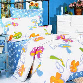 Blancho Bedding - [Colorful Mushroom] 100% Cotton 4PC Duvet Cover Set (Queen Size)(Comforter not included)blancho 