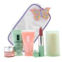 CLINIQUE by Clinique Travel Set: Scrub 30ml + Facial Soap 50g + Moisture Surge 30ml + Eye Cream 7ml + Lipstick + Bag--5pcs+1bag