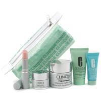 CLINIQUE by Clinique Repairwear Travel Kit (Dry/Com.): Night Crm 50ml + Eye Crm 15ml + Lip Treat. 3.4g + Cleanser + Serum--5pcs+1bagclinique 