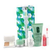 CLINIQUE by Clinique Travel Set: Scrub + Derma White Essence + Repairwear Eye Cream + Lipgloss + Foundation--5pcs+1bag