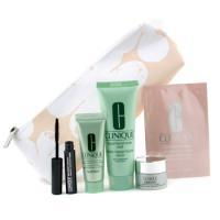 CLINIQUE by Clinique Travel Set: Facial Soap + Continuous Cream + Repairwear Eye Carem + Moisture Surge Eye Mask + Mascar--5pcs+1bag