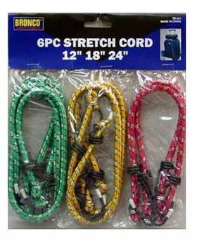 6 Piece Assorted Stretch Cords-12" 18" 24" Case Pack 72