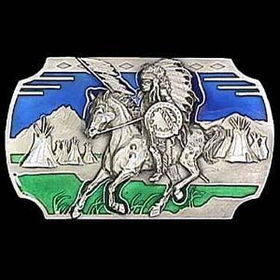 Pewter Belt Buckle - Indian on Horsepewter 