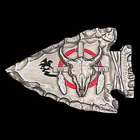 Pewter Belt Buckle - Bison Head on Arrowheadpewter 